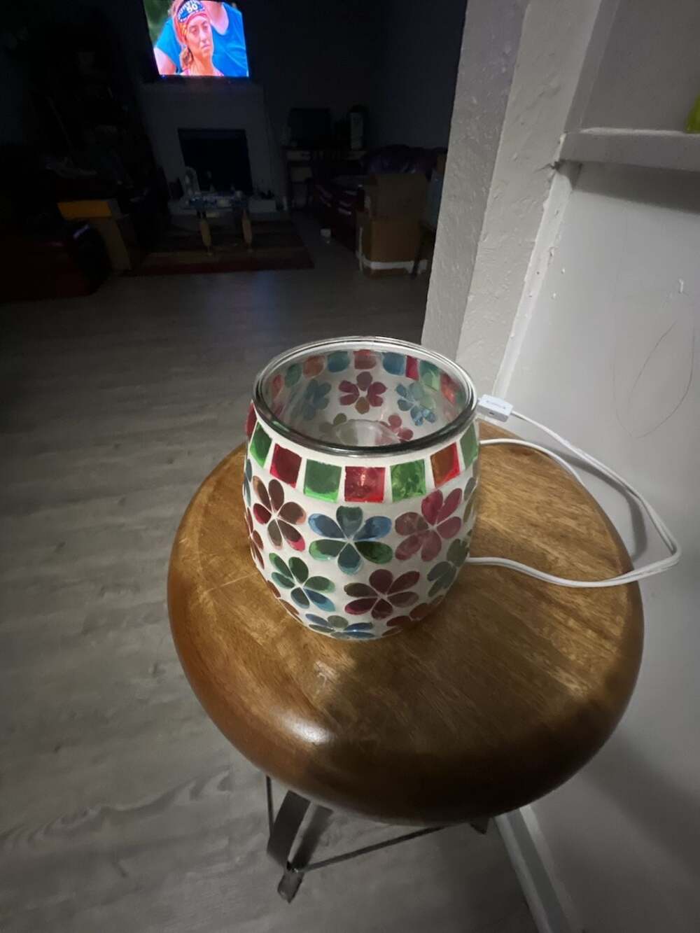 Electric Mosaic Glass Wax Melt Warmer with Floral Pattern
